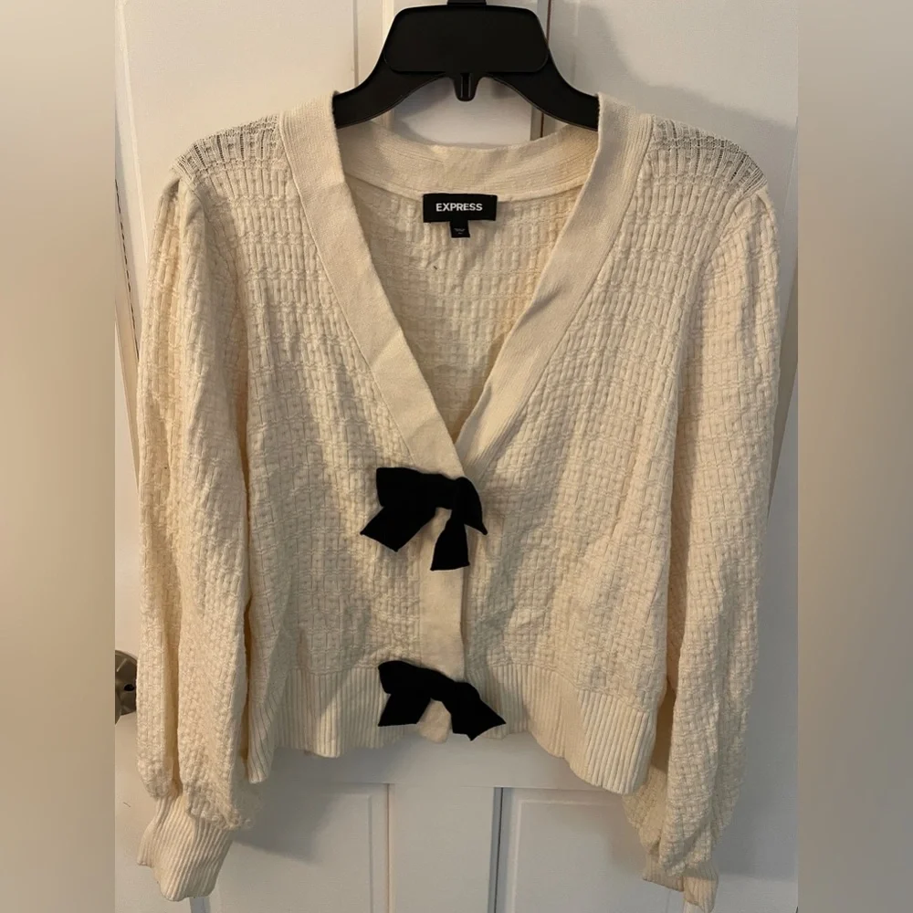 Express V-Neck Bow Cardigan - Picture 2 of 6